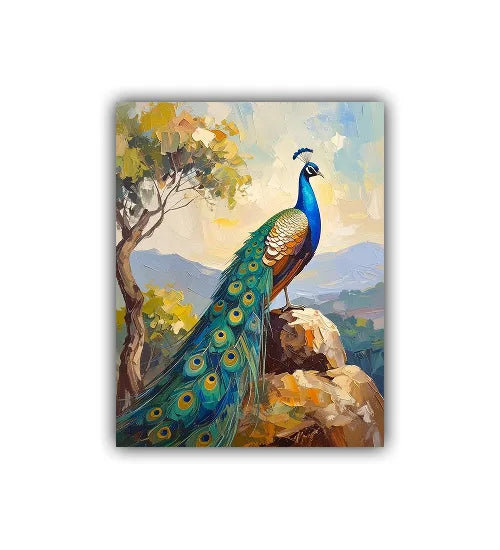 Peacock canvas wall art bird painting with elegant design