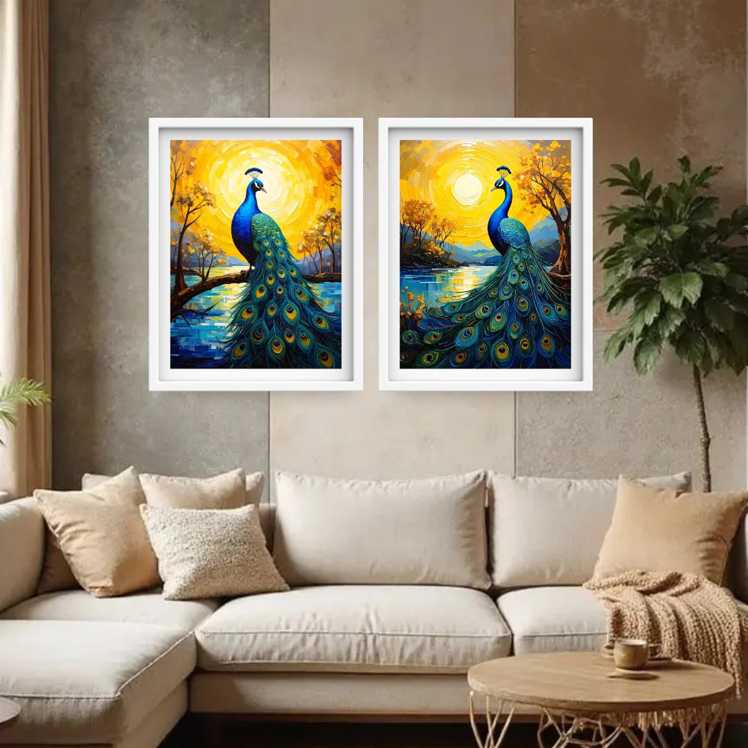 Peacock canvas wall decor set for modern living room interior