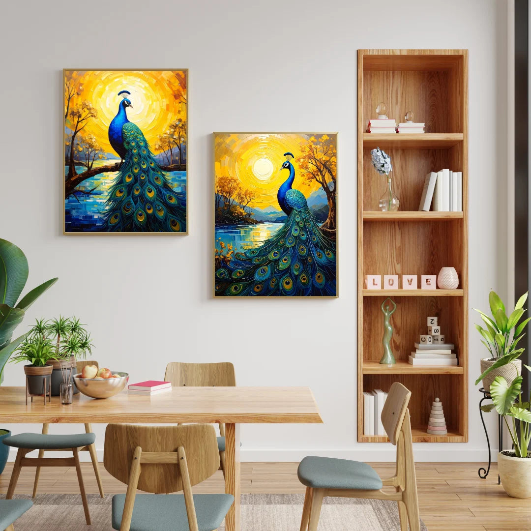 Peacock nature canvas painting set for home wall decor