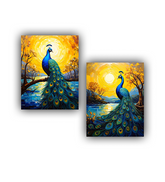 Peacock two panel canvas wall art set in artistic design