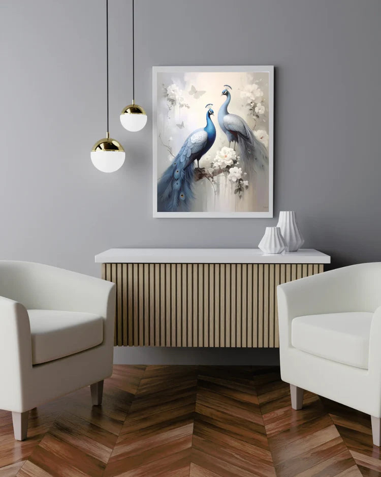 Peacock wall art canvas painting with elegant bird design for living room decor