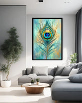 peacock feather wall art canvas in modern living room decor