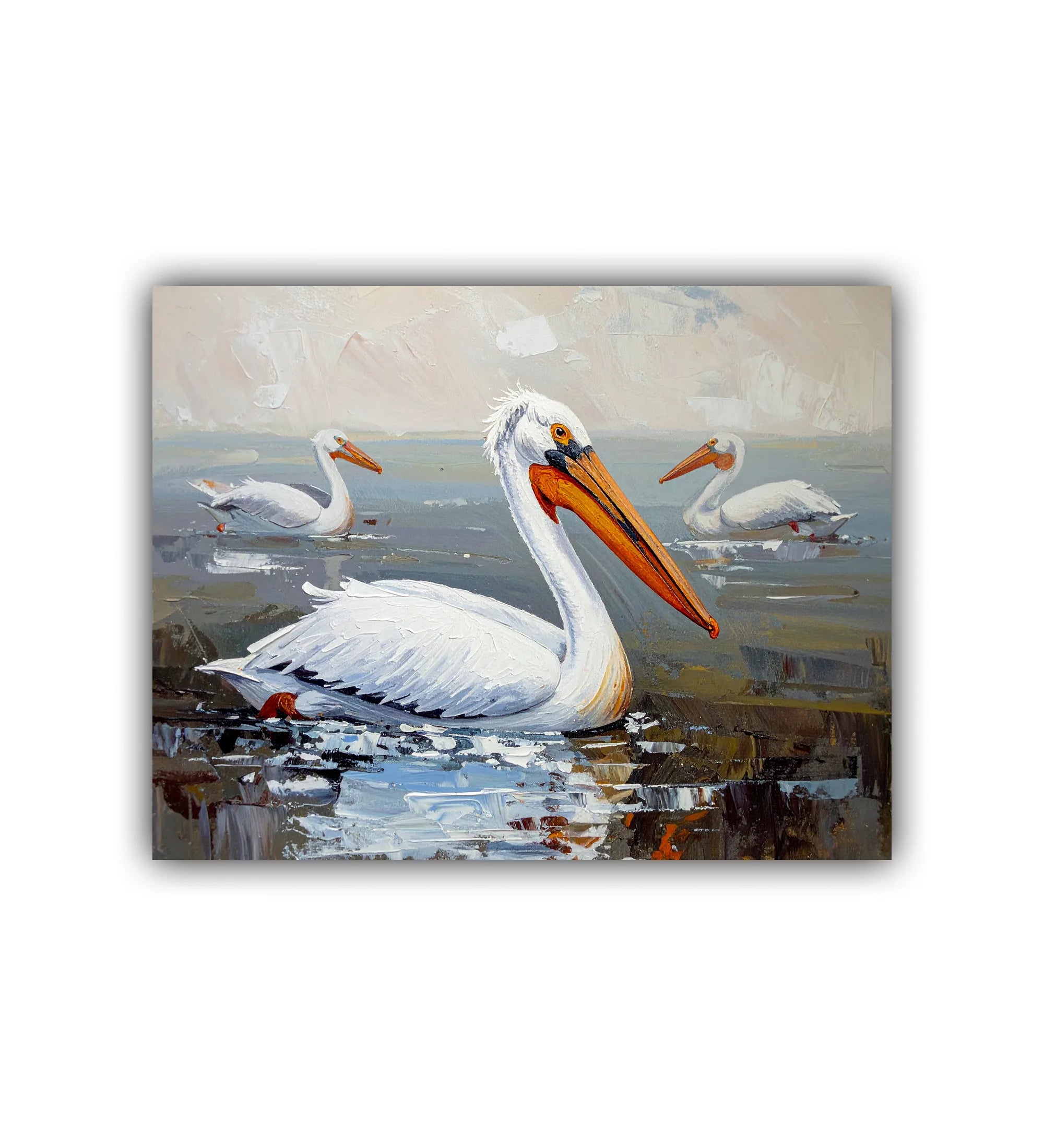 pelican birds lake painting wall art canvas