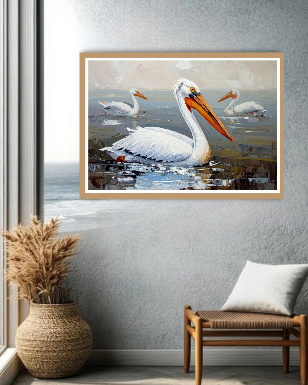 pelican wall art canvas in modern living room decor