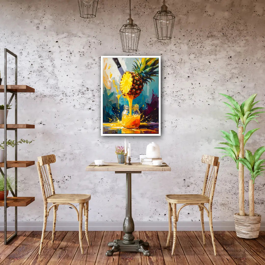 Pineapple drink wall art canvas painting for cafe and juice bar decor