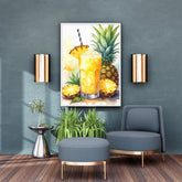 Pineapple juice wall art canvas painting with fresh fruit drink design