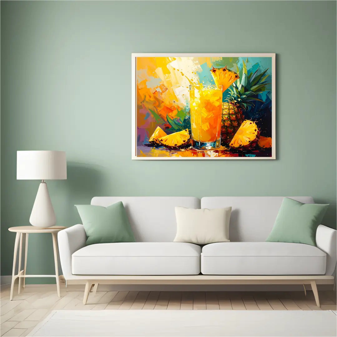 Pineapple juice wall art canvas painting with fresh tropical drink design