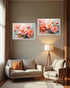 soft pink floral wall art canvas displayed in cozy living room setup