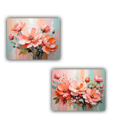 close-up of pink floral wall art canvas with soft tones
