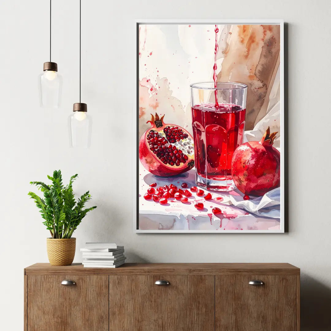 Pomegranate juice wall art canvas painting with fresh splash design