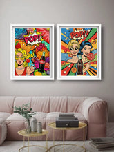 Colorful pop art portrait canvas wall art two panel set