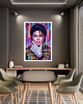 colorful pop graffiti portrait wall art canvas in modern dining room