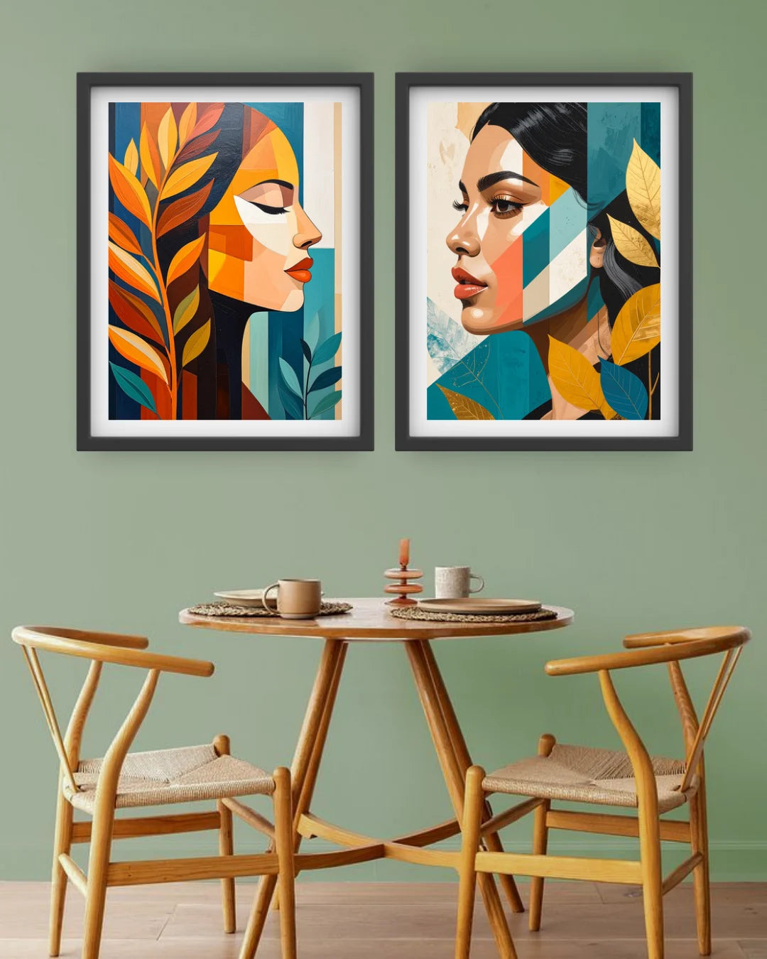 Portrait wall decor canvas set for dining area and cafe interior