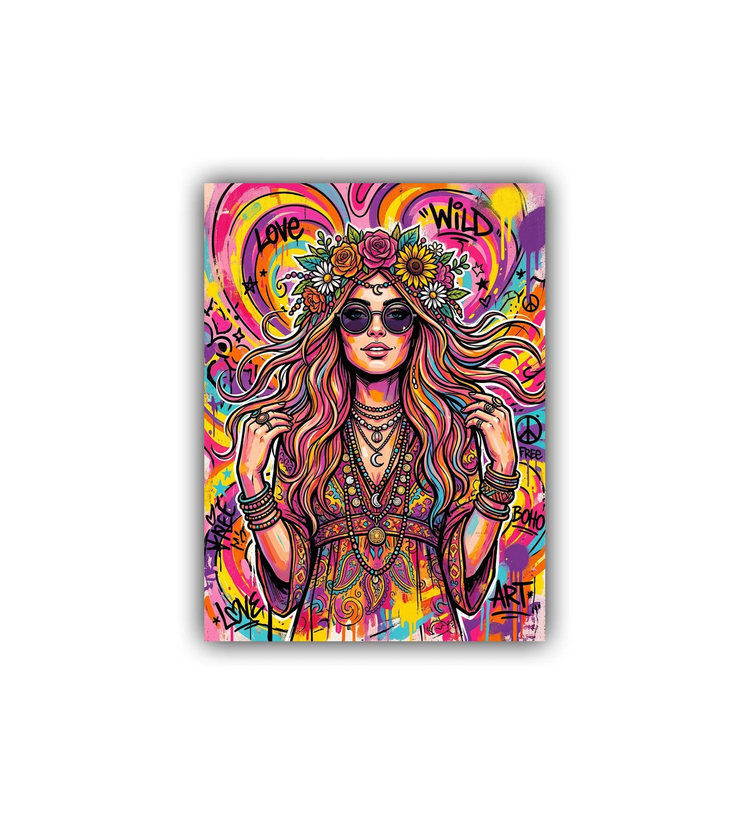 psychedelic graffiti woman wall art canvas colorful portrait