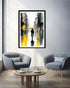 abstract rainy city wall art canvas displayed in modern living room