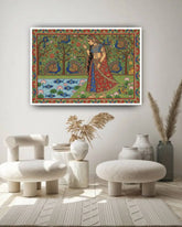 Rajasthani woman canvas painting displayed in modern home interior