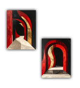 close-up of red and black abstract arch wall art canvas