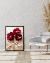 Red flower canvas wall art in modern minimalist interior
