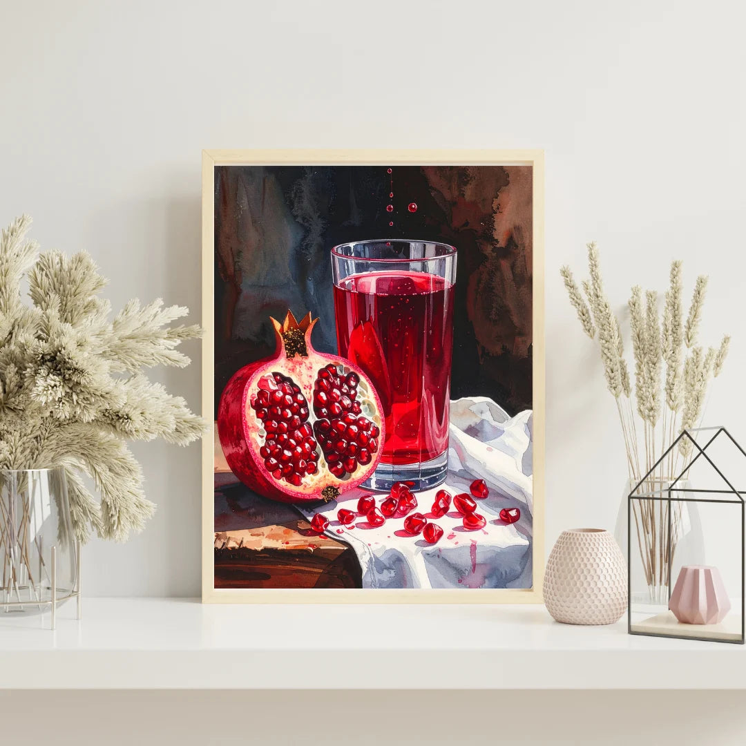 Red fruit juice wall art canvas painting with fresh splash design