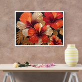 Red and orange hibiscus floral canvas wall art for home wall decor
