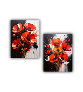 Close-up view of red poppy floral wall art canvas set paintings
