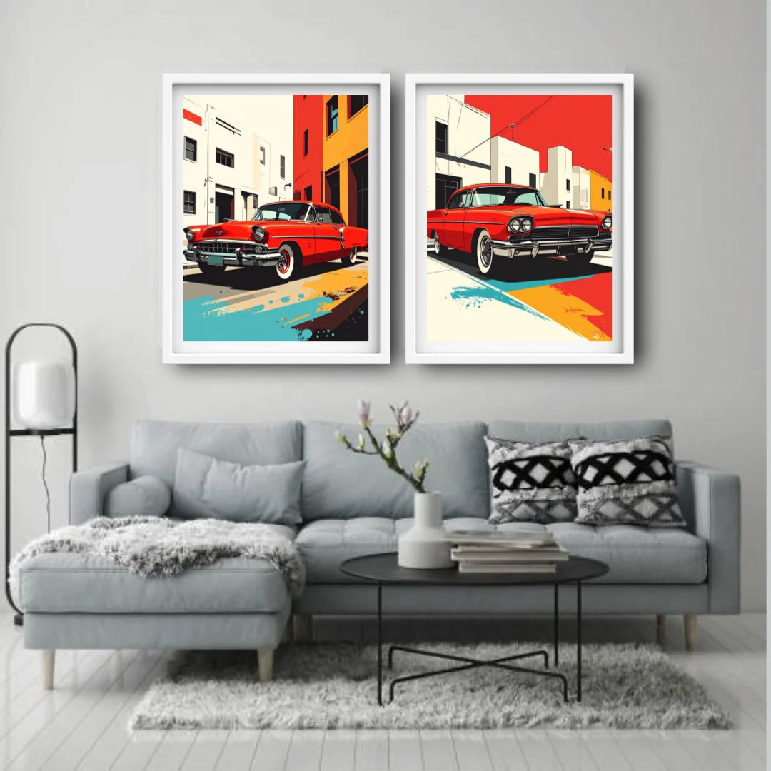 Classic retro car wall art canvas set of 2
