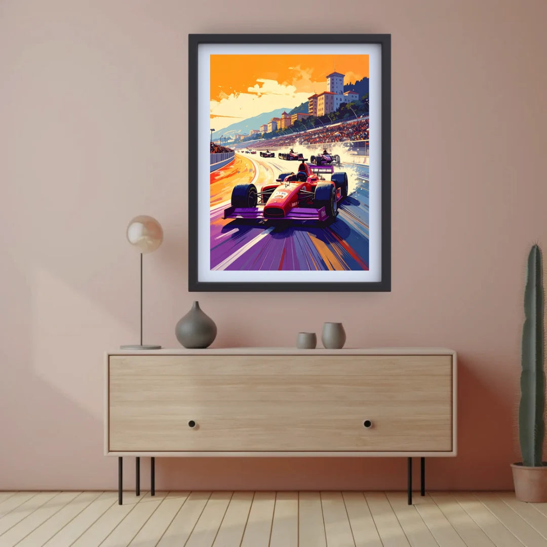 Retro landscape artwork with winding road