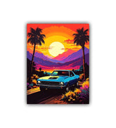 Retro scenic sunset artwork for home decor