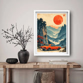 Retro wall art with classic car