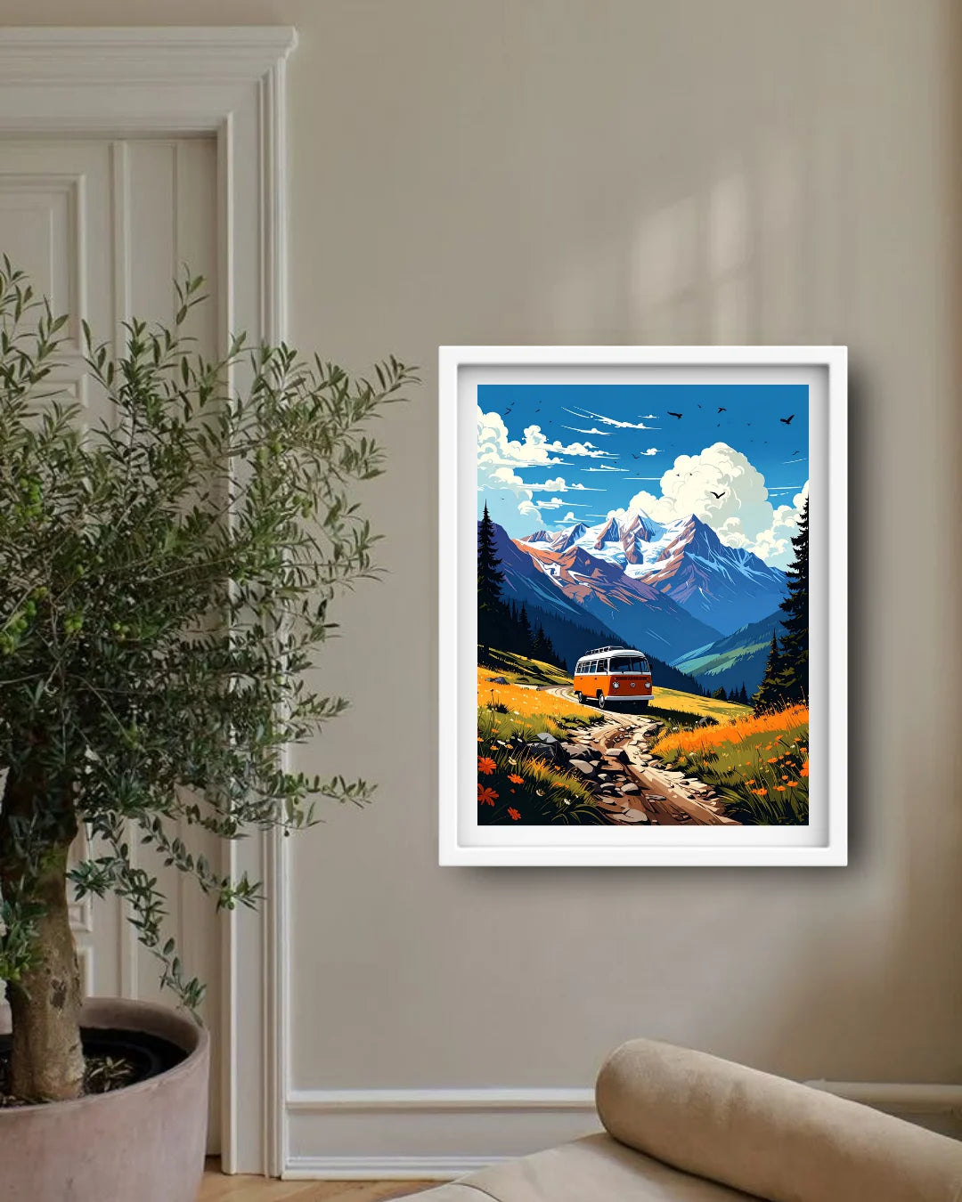 Scenic mountain cabin landscape canvas wall art
