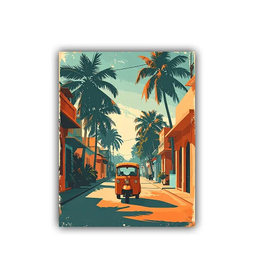 Colorful abstract tropical travel road canvas wall art