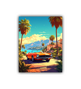 Retro car palm tree landscape wall art canvas painting
