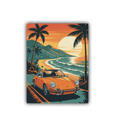 Classic car coastal road retro wall art
