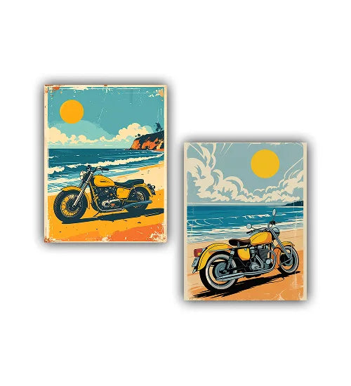 Retro motorcycle wall art canvas set of 2
