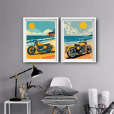 Vintage motorcycle illustration canvas wall art
