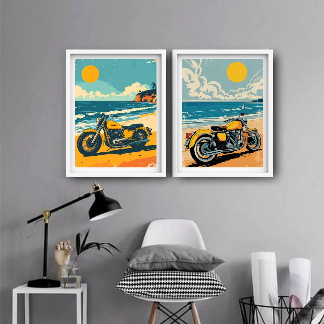 Vintage motorcycle illustration canvas wall art
