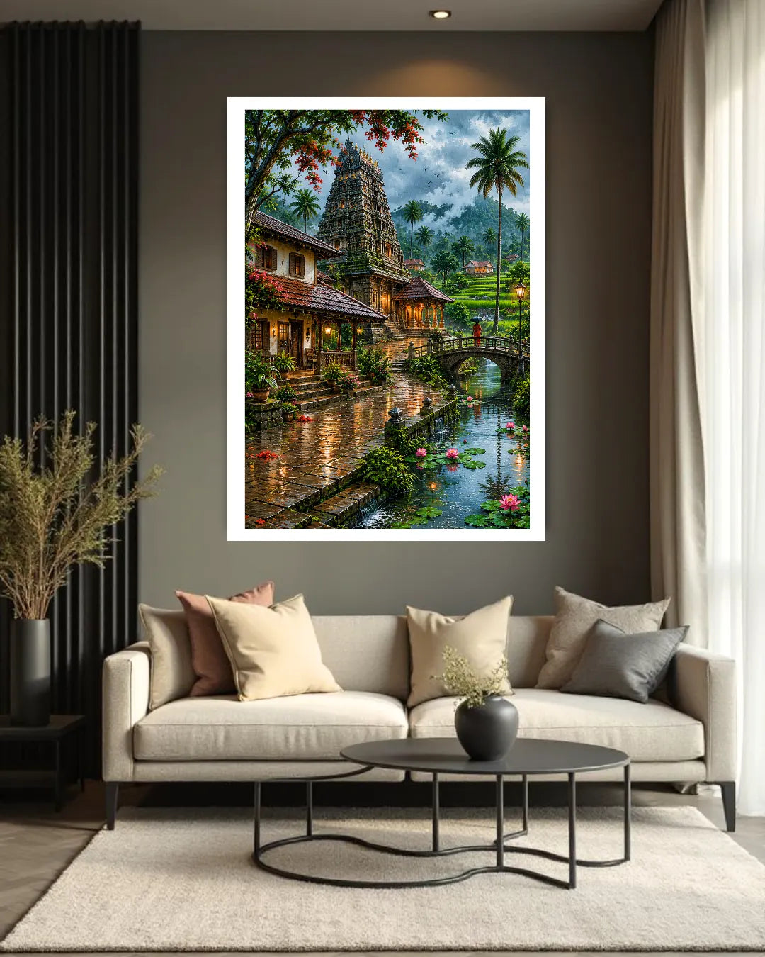 riverside village wall art canvas in modern living room decor
