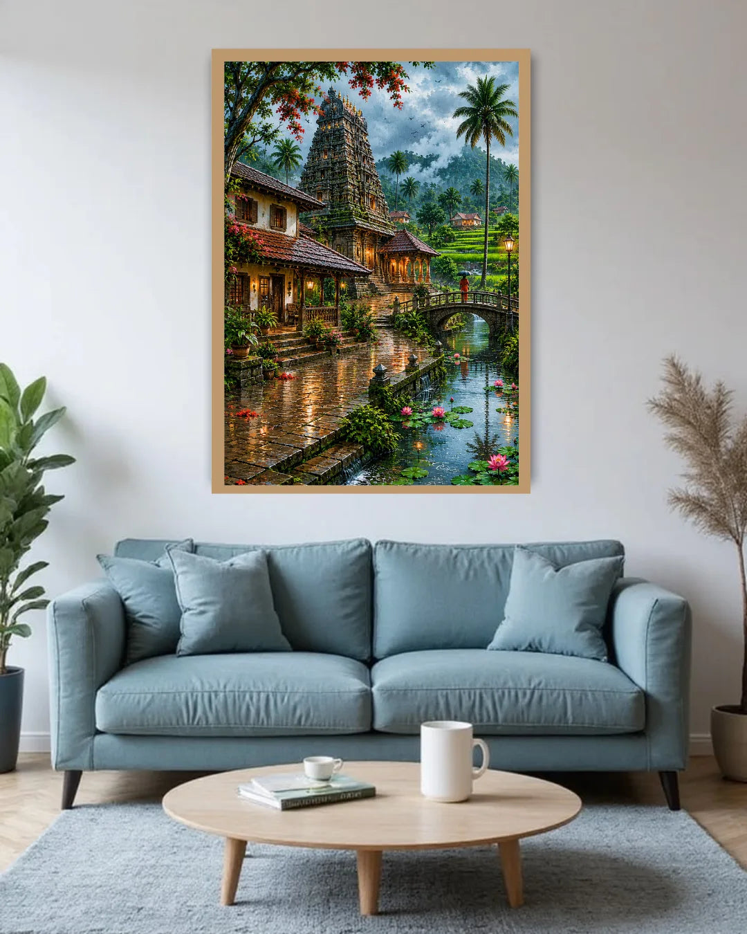 countryside canvas art with water reflections