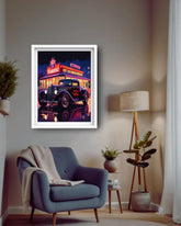 Retro night city car wall art canvas painting
