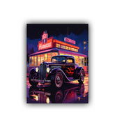 Neon style retro car city canvas wall art painting

