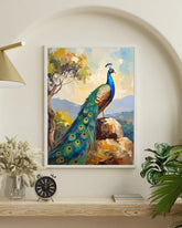 Royal peacock wall art canvas painting with nature landscape for living room decor