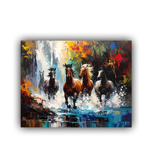 Running horses animal wall art canvas painting with dynamic motion