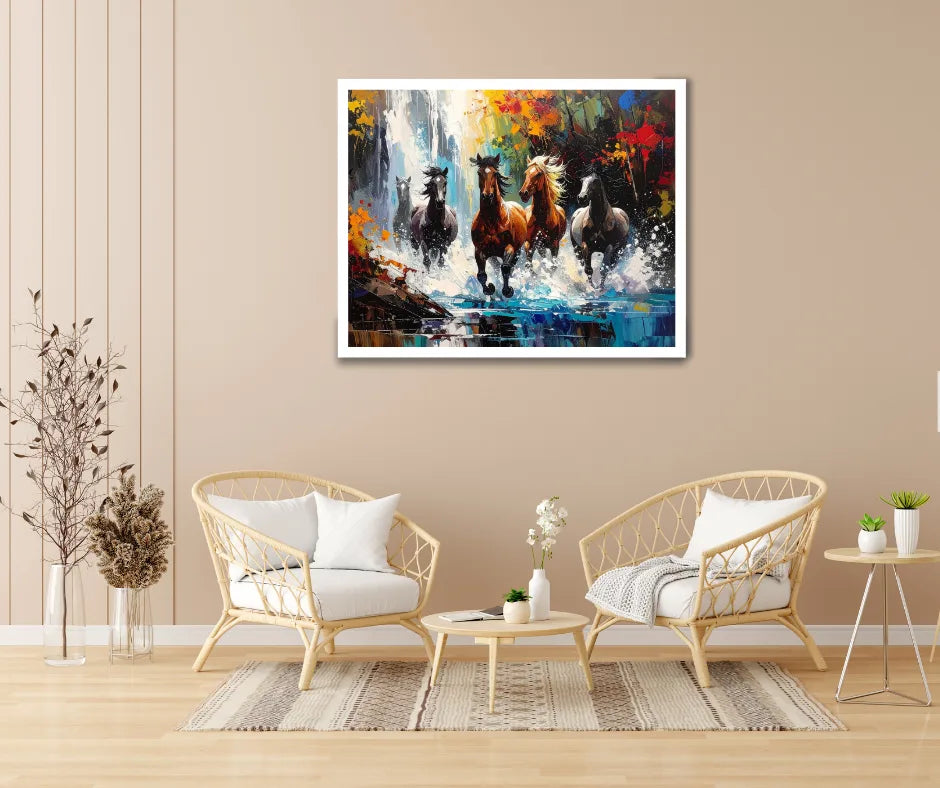 Running horses canvas painting for living room wall decor in modern style