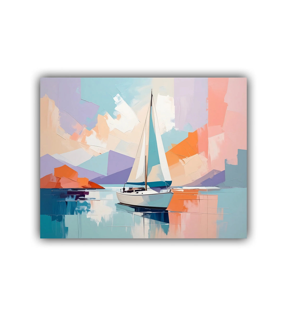 close-up of abstract sailboat wall art canvas with pastel colors