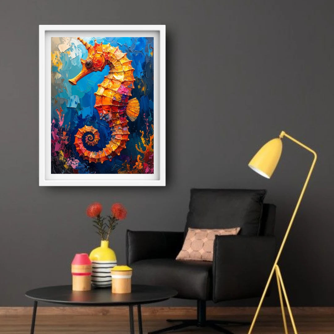 Seahorse canvas art as statement wall piece for modern space