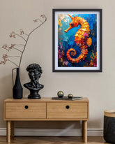 Seahorse canvas art as statement wall piece for modern space