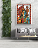 Shiva Shakti canvas painting displayed in modern living room interior
