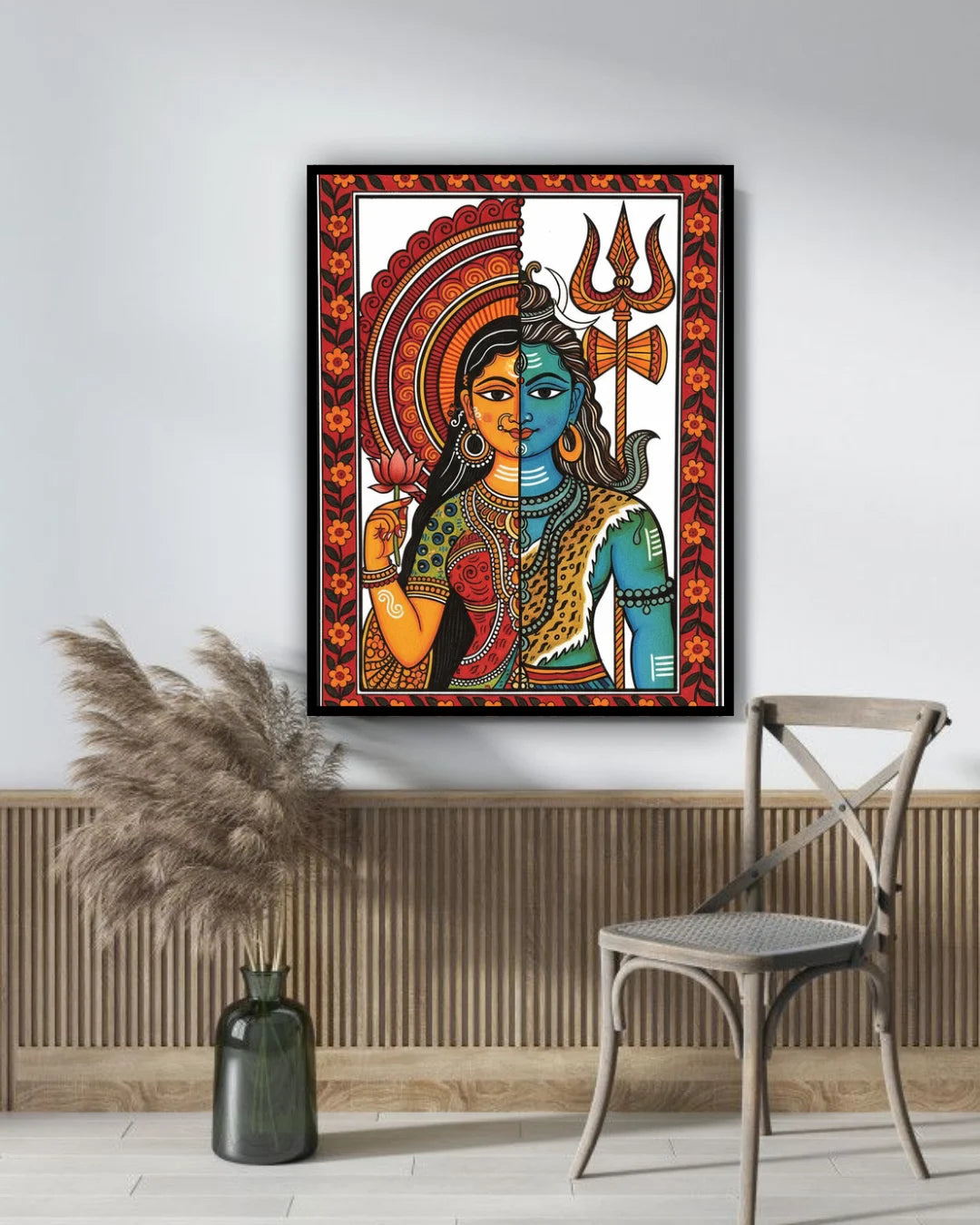 Shiva Shakti canvas painting for living room wall decor, spiritual Indian wall art