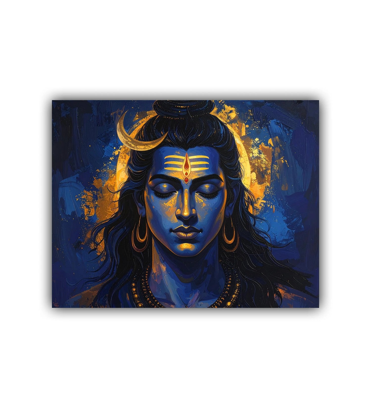 shiva painting wall art canvas blue gold design