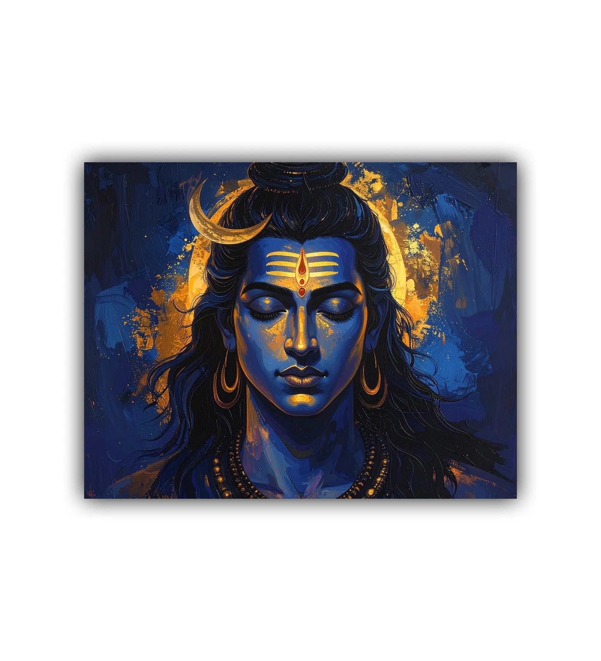 shiva painting wall art canvas blue gold design